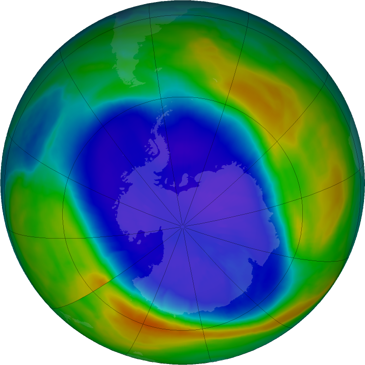 Antarctic ozone map for 14 September 2020
